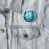 Badge Rond 5 Cm Bouton épingle Lucky Blue Unicorn (En situation)