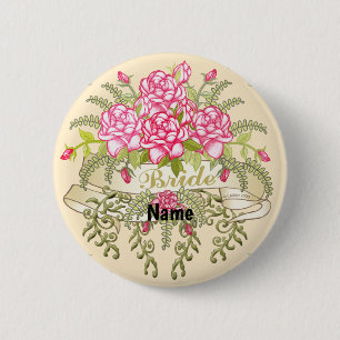 Badge Rond 5 Cm Bouton épingle mariage de la mariée rose