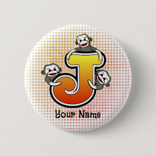 Badge Rond 5 Cm Bouton épinglé Singe Chaussette Monogramme J