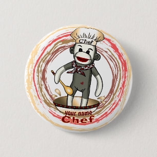 Badge Rond 5 Cm Bouton épinglé Sock Monkey Chef