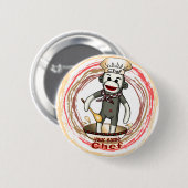 Badge Rond 5 Cm Bouton épinglé Sock Monkey Chef (Devant & derrière)