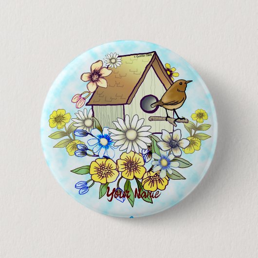 Badge Rond 5 Cm Bouton épinglette Birdhouse Wren (Devant)