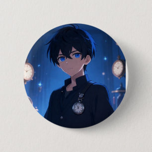 Badge Rond 5 Cm Bouton esthétique Cool Anime Boy Blue Eyes & Clock