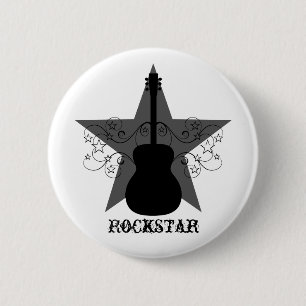 Badge Rond 5 Cm Bouton Fancy Guitar Star Fwirls, Noir