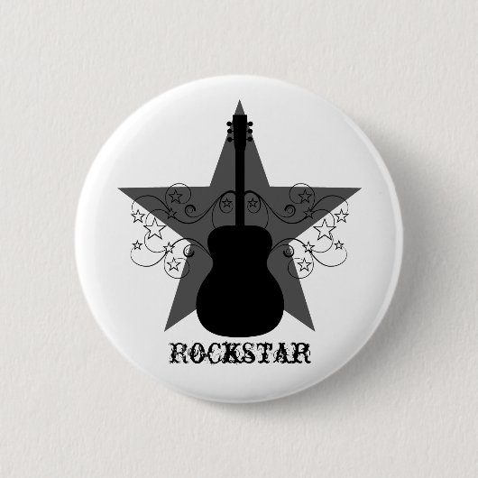 Badge Rond 5 Cm Bouton Fancy Guitar Star Fwirls, Noir (Devant)