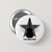 Badge Rond 5 Cm Bouton Fancy Guitar Star Fwirls, Noir (Devant & derrière)