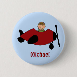 Badge Rond 5 Cm Bouton Faveur Avion Enfants