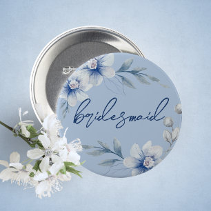 Badge Rond 5 Cm Bouton Fête des mariées florale bleu Bridesmaid