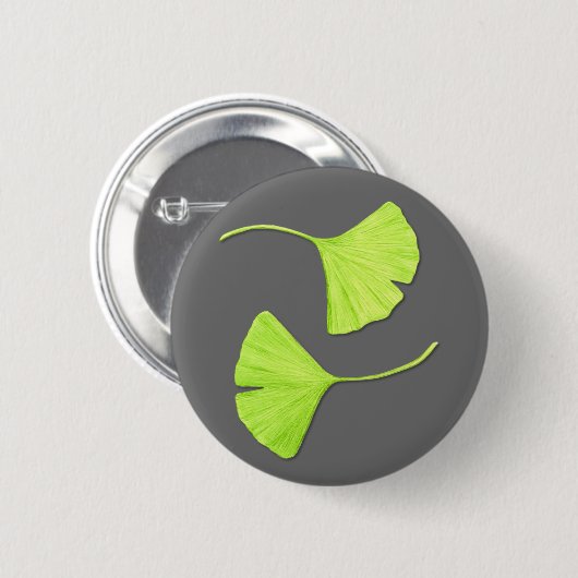 Badge Rond 5 Cm Bouton Feuille Ginkgo (Devant & derrière)