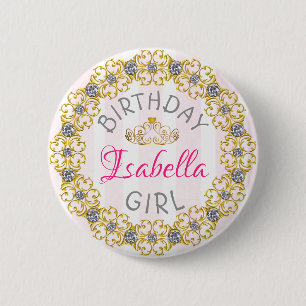 Badge Rond 5 Cm Bouton Fille d'anniversaire