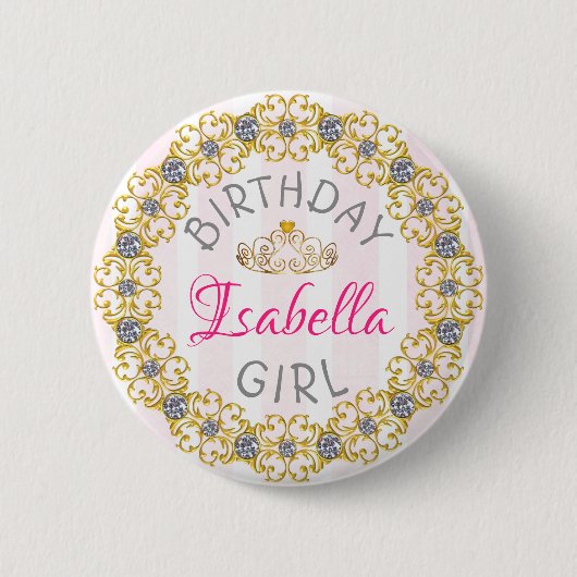 Badge Rond 5 Cm Bouton Fille d'anniversaire (Devant)