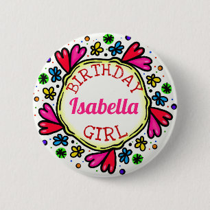 Badge Rond 5 Cm Bouton Fille d'anniversaire