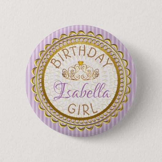 Badge Rond 5 Cm Bouton fille d'anniversaire violet et or (Devant)