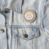 Badge Rond 5 Cm Bouton fille d'anniversaire violet et or (En situation)