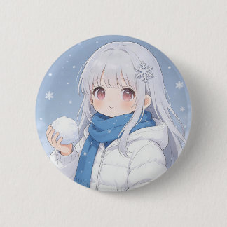 Badge Rond 5 Cm Bouton Fille d'Hiver