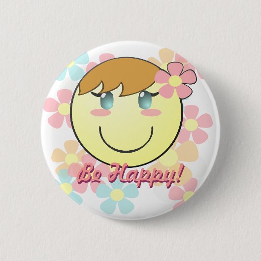 Badge Rond 5 Cm Bouton Fille Smiley (Devant)