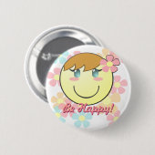 Badge Rond 5 Cm Bouton Fille Smiley (Devant & derrière)