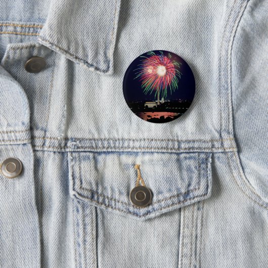Badge Rond 5 Cm Bouton Fireworks (En situation)