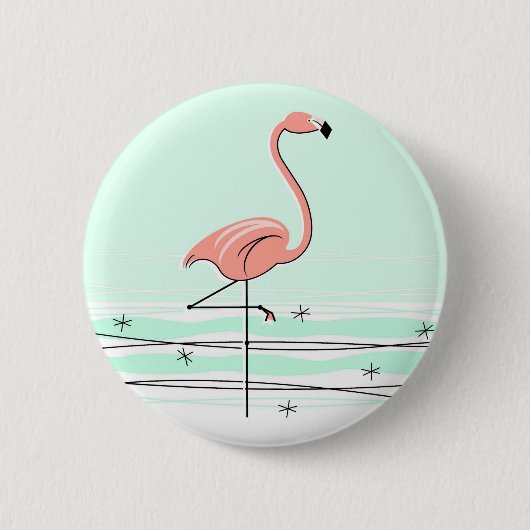 Badge Rond 5 Cm Bouton Flamant rose vert (Devant)
