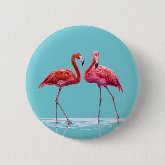 Badge Rond 5 Cm Bouton Flamants roses (Devant)