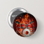 Badge Rond 5 Cm Bouton Flammer Squelette sur tambours (Devant & derrière)