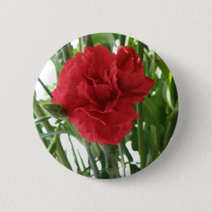 Badge Rond 5 Cm Bouton Fleur Carnation Rouge