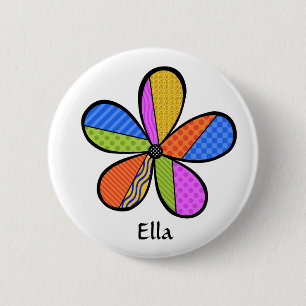 Badge Rond 5 Cm Bouton Fleur Cubisme Whimsical