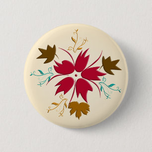 Badge Rond 5 Cm Bouton Fleur de Noël rouge