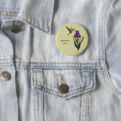 Badge Rond 5 Cm Bouton Fleur Iris Colibri (En situation)