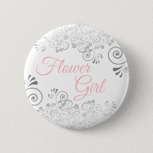 Badge Rond 5 Cm Bouton Fleur mariage rose et gris (Devant)
