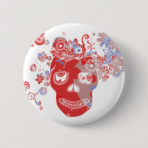 Badge Rond 5 Cm Bouton fleuri de crâne