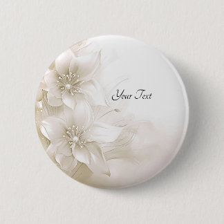 Badge Rond 5 Cm Bouton Fleurs Blanc Ivoire