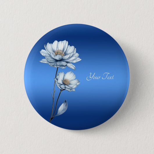 Badge Rond 5 Cm Bouton Fleurs d'aquarelle bleue (Devant)