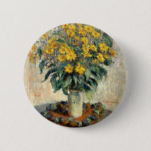 Badge Rond 5 Cm Bouton, fleurs de topinambour de Claude Monet