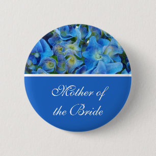 Badge Rond 5 Cm bouton fleurs d'hydrangée bleue
