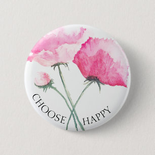 Badge Rond 5 Cm Bouton Fleurs roses