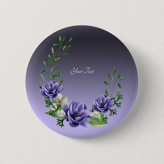 Badge Rond 5 Cm Bouton Fleurs Violettes Aquarelle (Devant)