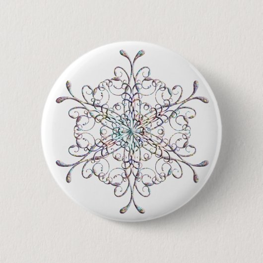 Badge Rond 5 Cm Bouton Flocon de neige Iridescente (Devant)