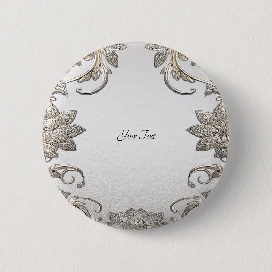 Badge Rond 5 Cm Bouton floral argent or (Devant)