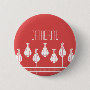 Badge Rond 5 Cm Bouton Floral Art déco rouge