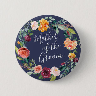 Badge Rond 5 Cm Bouton floral Bourgogne Paprika pour la mère du ma