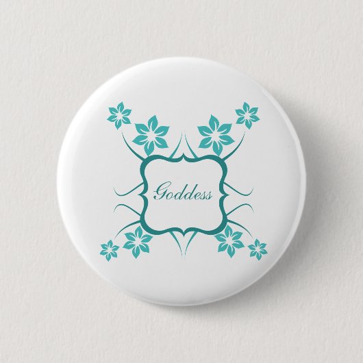 Badge Rond 5 Cm Bouton floral de déesse, Turquoise (Devant)