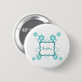 Badge Rond 5 Cm Bouton floral de déesse, Turquoise (Devant & derrière)