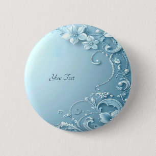 Badge Rond 5 Cm Bouton floral décoratif bleu