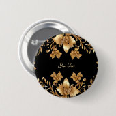 Badge Rond 5 Cm Bouton Floral Doré (Devant & derrière)