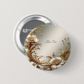 Badge Rond 5 Cm Bouton Floral Doré (Devant & derrière)