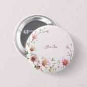 Badge Rond 5 Cm Bouton floral élégant rose blanc (Devant & derrière)