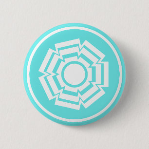 Badge Rond 5 Cm Bouton Floral Groove, Turquoise