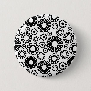 Badge Rond 5 Cm Bouton floral noir et blanc