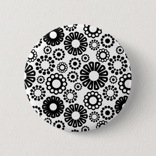 Badge Rond 5 Cm Bouton floral noir et blanc (Devant)